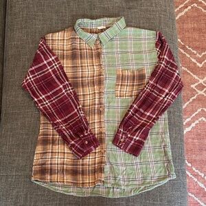Cotton On Patchwork/Color block Oversized Plaid Button Down Shirt XS